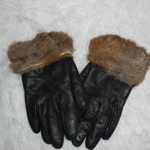 Black Leather and Fur Gloves